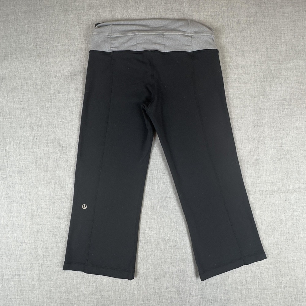 Lululemon Pants Womens 4 Black Gray Crop Wide Leg Yoga Capri Athletic Stretch - Picture 3 of 11